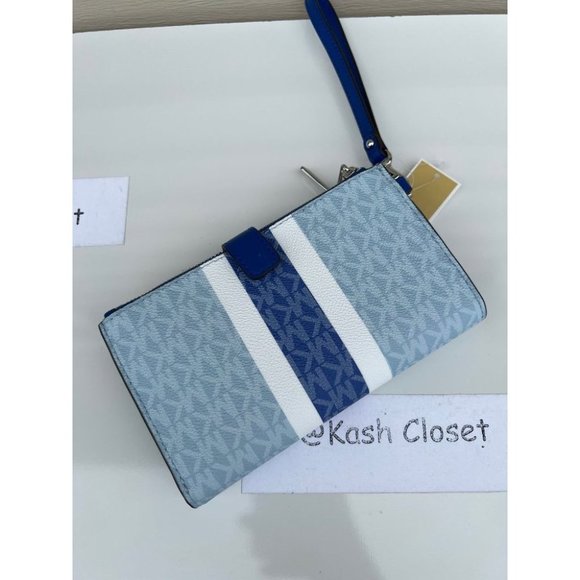 Michael Kors MK Double Zip Wristlet Wallet - Pale Ocean Multi - Picture 3 of 9